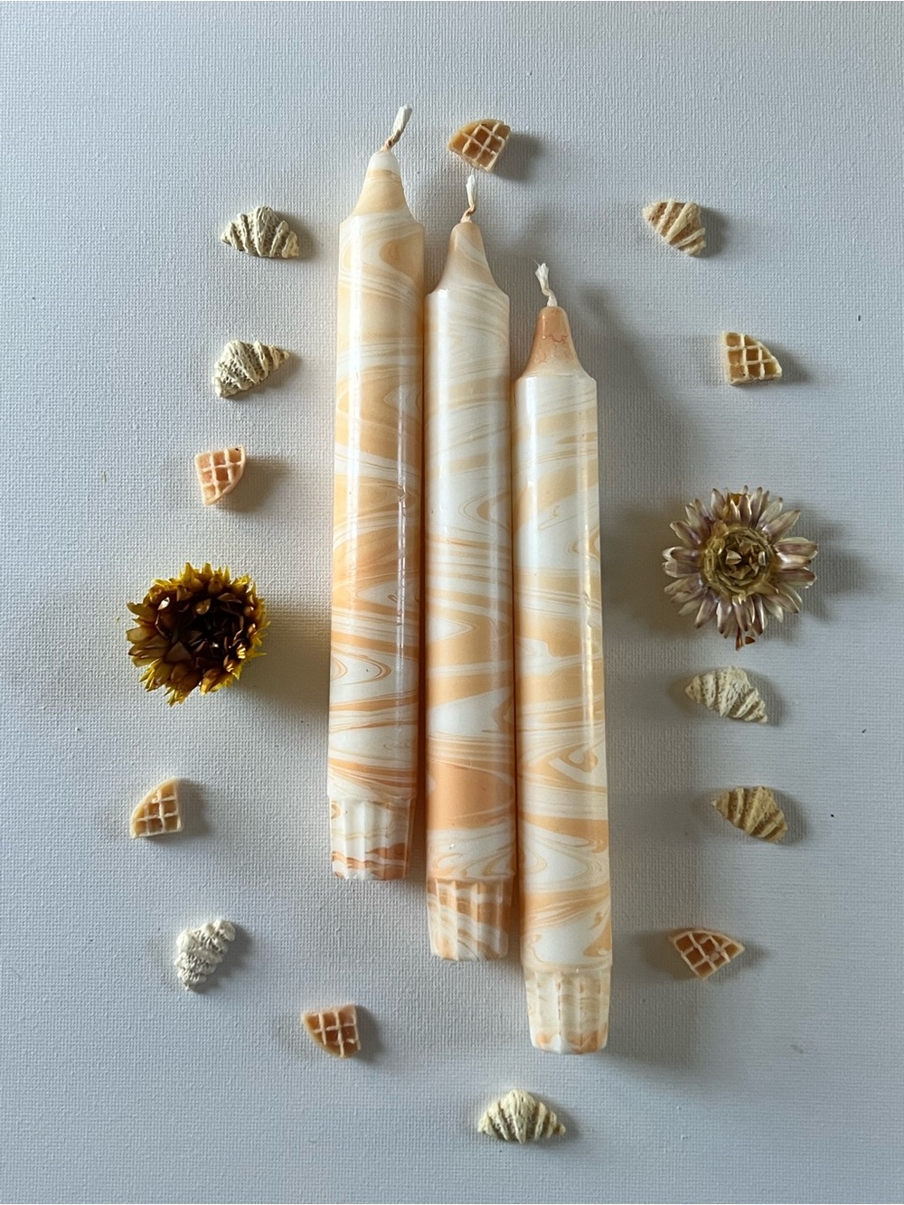 Fall season Peach Swirl Taper Candles - Set of 3